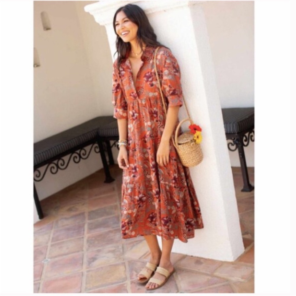 NWT Natural Life Rebecca Midi Dress Orange Floral Small